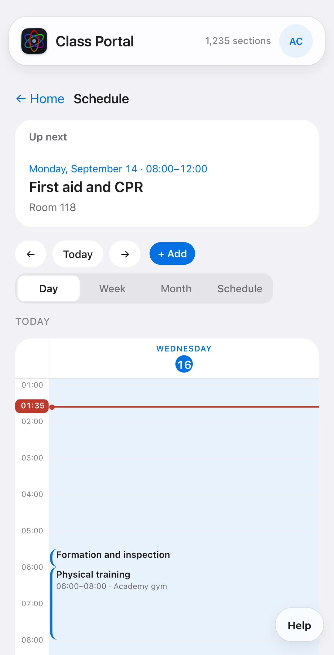 The calendar in day view